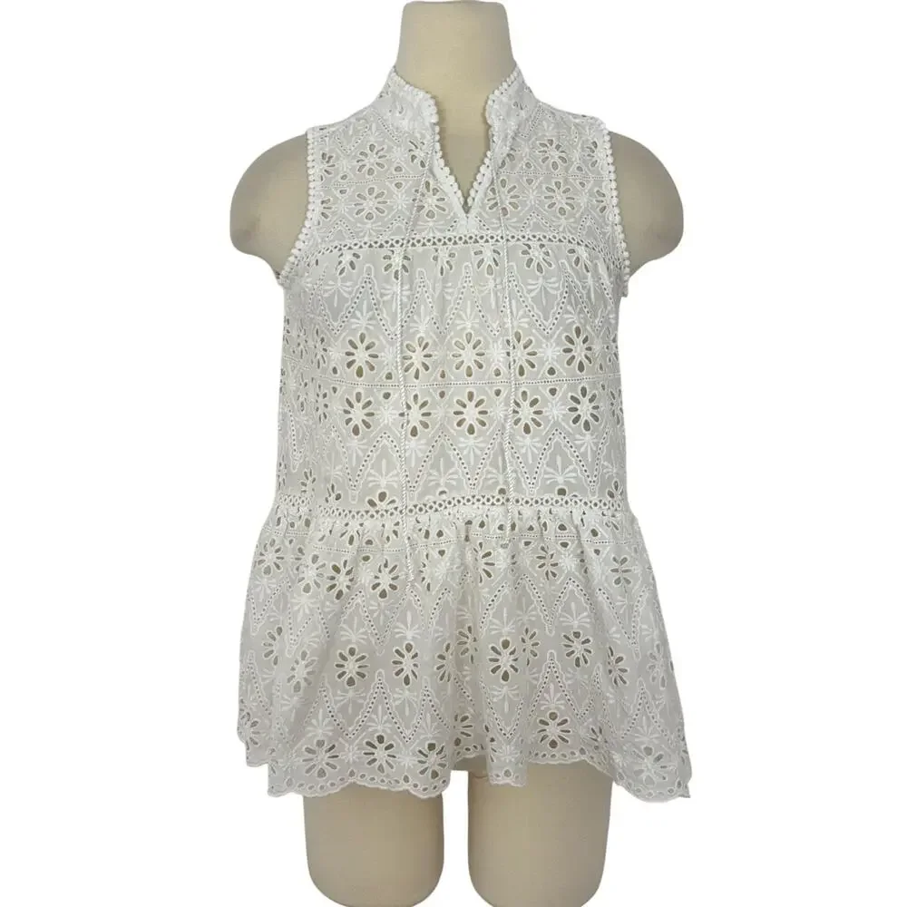 Kate Spade Floral Eyelet Cutout Sleeveless Top Blouse in White | Size S